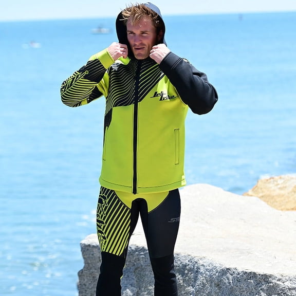 Hyper Tour Coat Green | Oversized Neoprene Jacket | PWC Jet Ski Gear (Medium)
