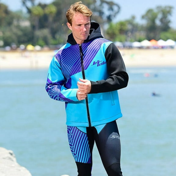Hyper Tour Coat Purple / Teal | Oversized Neoprene Jacket | PWC Jet Ski Gear (XL)
