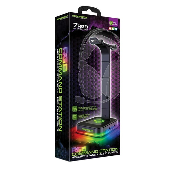 HyperGear 15624 RGB Command Station Headset Stand Black