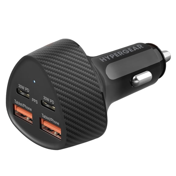HyperGear 77-Watt Quad-Port SpeedBoost Fast Car Charger with Dual 30-Watt USB-C PD PPS and Dual USB-A Ports