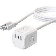 HyperGear CUBE 6-Outlet Multi-Port Power Strip Extension Cord with 5-Ft. Cord, White, 15706