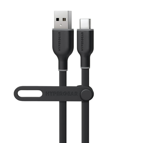HyperGear Flexi Pro USB-A to USB-C Soft-Touch Silicone Charge and Sync Cable, 10 Ft. (Black), 15912