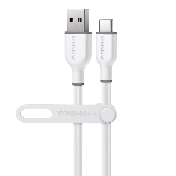 HyperGear Flexi Pro USB-A to USB-C Soft-Touch Silicone Charge and Sync Cable, 10 Ft., White