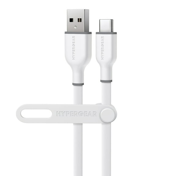 HyperGear Flexi Pro USB-A to USB-C Soft-Touch Silicone Charge and Sync Cable, 10 Ft. (White), 15911