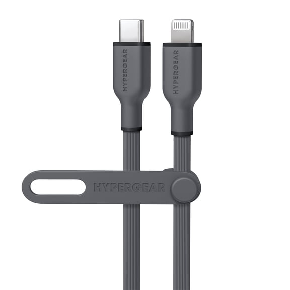 HyperGear USB-C to Lightning 10-Ft. Charge and Sync Flexi Pro Soft-Touch Silicone Fast Charge Cable, for Smartphones and Tablets, Gray