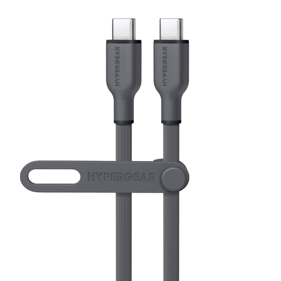 HyperGear Flexi Pro USB-C to USB-C Soft-Touch Silicone Fast Charge and Sync Cable, 10 Ft., Gray