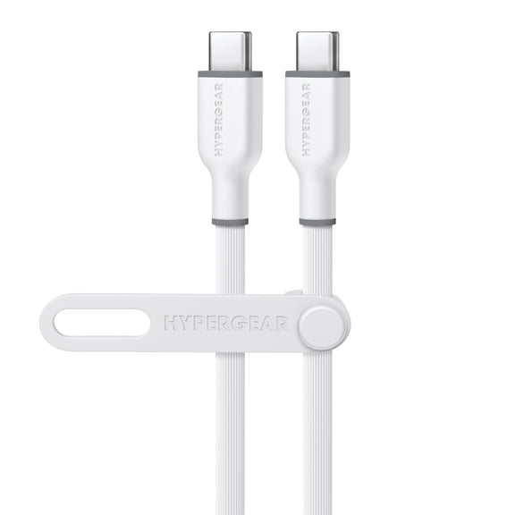 HyperGear Flexi Pro USB-C to USB-C Soft-Touch Silicone Fast Charge and Sync Cable, 15 Ft., White