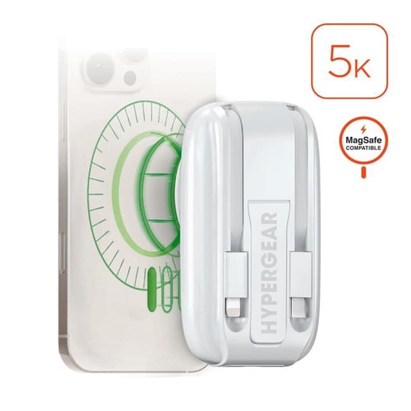 HyperGear HPG-16123-HYP Mag Grip Go 5000mAh Wireless Power Bank, White