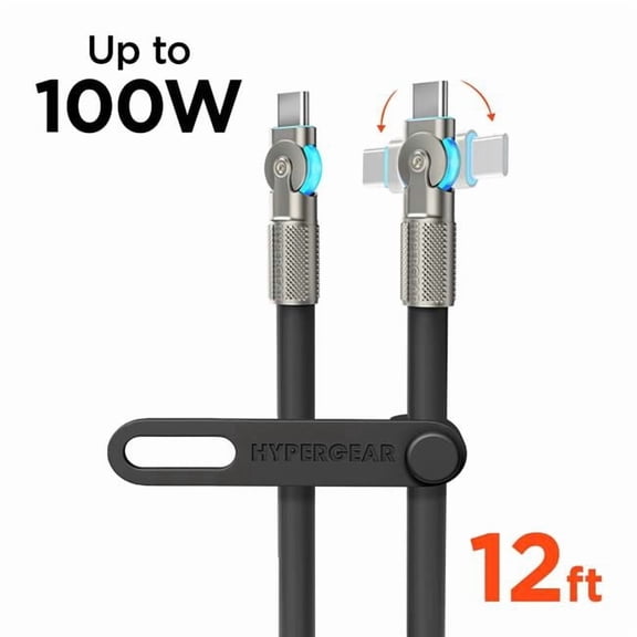 HyperGear HPG-16225-HYP 12 ft. Chunky180 100W USB-C to USB-C Rugged Fast Charge Cable, Black