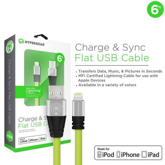 HyperGear MFi Lightning Flexi 6ft. Charge & Sync Cable Green