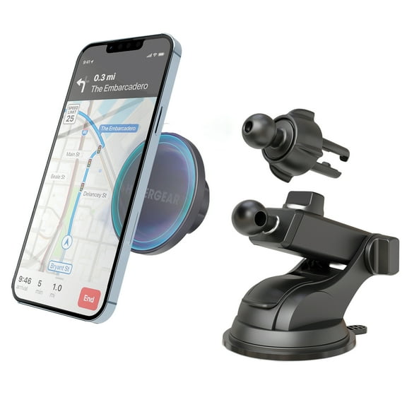 HyperGear Mag Grip Phone Mount Kit with MagSafe Vent, Dash, and Windshield Mounts, Black, 15701
