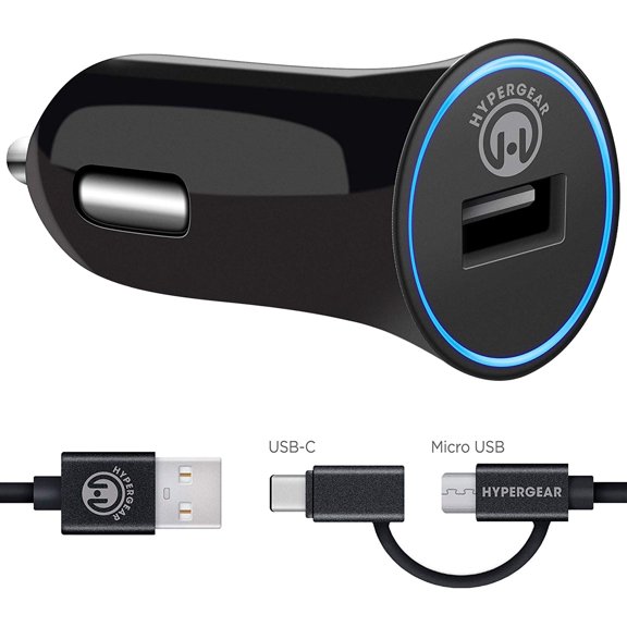 HyperGear Rapid Vehicle Charger w/ 4 ft. Hybrid Charge and Sync Cable - Black