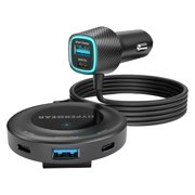 HyperGear Road Runner 98-Watt 5-Port Front and Backseat Car Charger with Dual 30-Watt USB-C PD PPS, 5-Ft. Cable