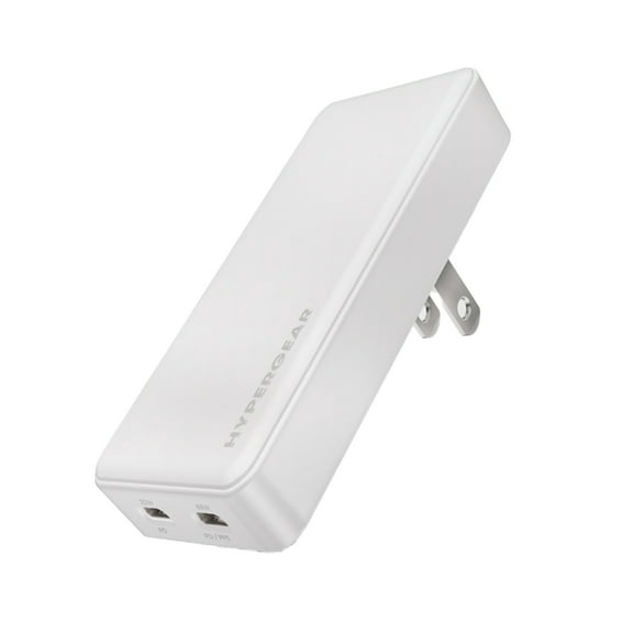 HyperGear SpeedBoost 65-Watt Dual-USB-C Slim GaN Laptop Charger, White, 16131