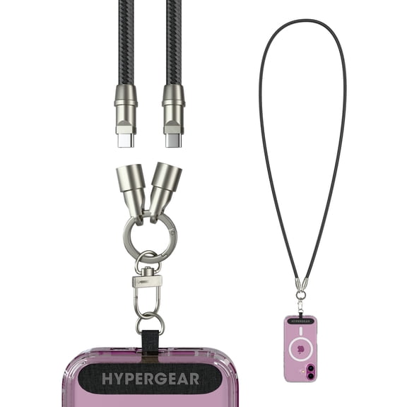 HyperGear TECHcessories 2-in-1 Universal Crossbody Phone Strap with USB-C Charging Cable, Black