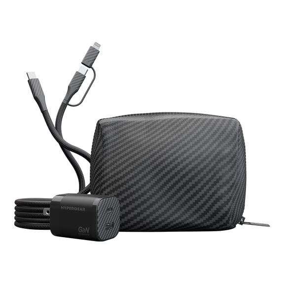 HyperGear TECHcessories 30-Watt USB-C PD Charging Kit with Travel Pouch, Carbon Fiber