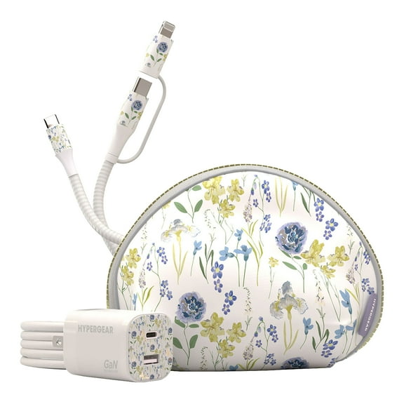 HyperGear TECHcessories 30-Watt USB-C PD Charging Kit with Travel Pouch (Purple Floral), 16235