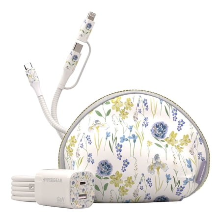 HyperGear TECHcessories 30-Watt USB-C PD Charging Kit with Travel Pouch, Purple Floral