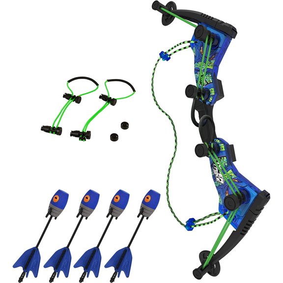 HyperStrike Dominator Bow Pack - 1 Blue Dominator Bow, 4 Blue Zonic Whistle Arrows, 1 Set of Bungee Replacement and 1 Shoulder Strap - Great for Long Range Outdoor Play, for Ages 14 and Up