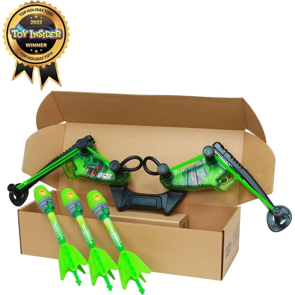 HyperStrike Dominator Light Up Bow Archer Pack, Light Up Bow and Light Up Zonic Whistle Arrows, Shoots Arrows Over 200ft, Outdoor Play with Friends and Family, for Ages 14+ (Green)