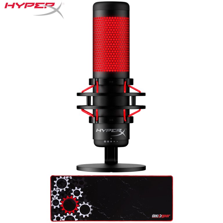 HyperX QuadCast Electret USB Condenser Microphone, Black/Red w/ Arm Stand  Bundle
