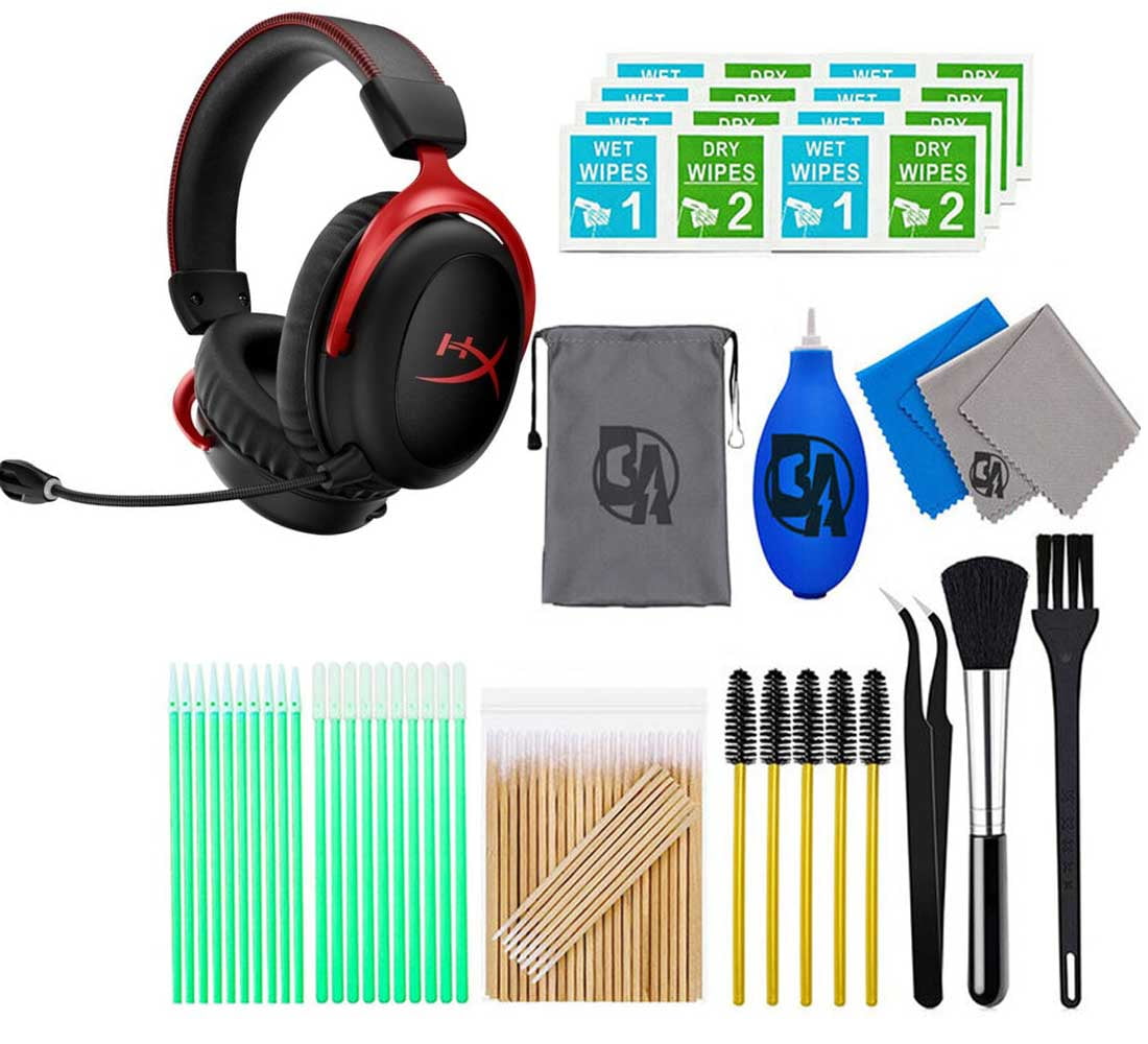 HyperX Cloud II Wireless 7.1 Surround Sound Gaming Headset Black/Red With  Cleaning Kit Bolt Axtion Bundle Like New 