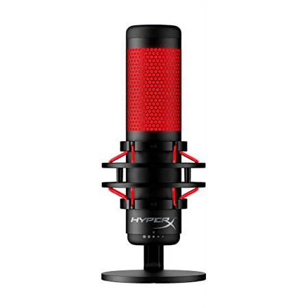HyperX QuadCast - USB Condenser Gaming Microphone, for PC, PS4, PS5 and Mac, Anti-Vibration Shock Mount, Four Polar Patterns, Pop Filter, Gain Control, Podcasts, Twitch, YouTube, Discord, Red LED