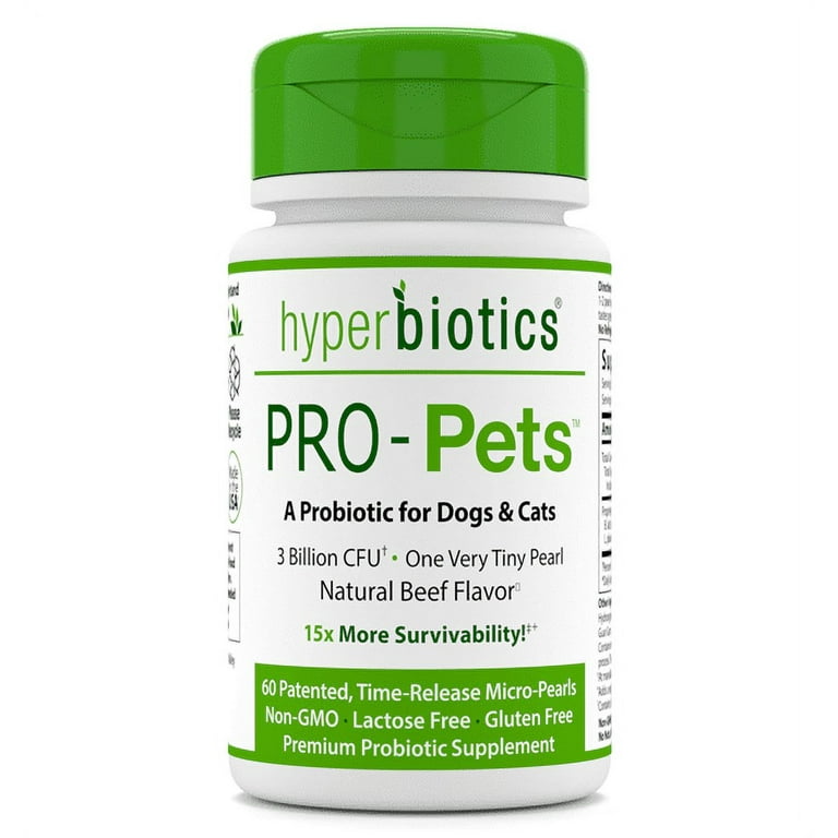 Hyperbiotics Pro Pets Probiotics For Dogs Cats Natural Pork 3 Billion CFU 60 Patented Time Release Micro Pearls