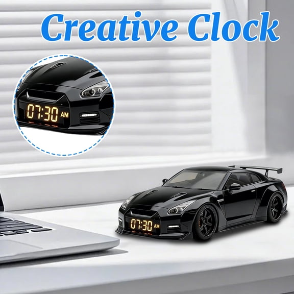 Hypercar Alarm Clock, Realistic Engine & Light Effects, Sports Car Ornament, Sports Car Alarm Clock with Crystal Clear LED Display Screen, The Gift for Cars Enthusiasts(white)