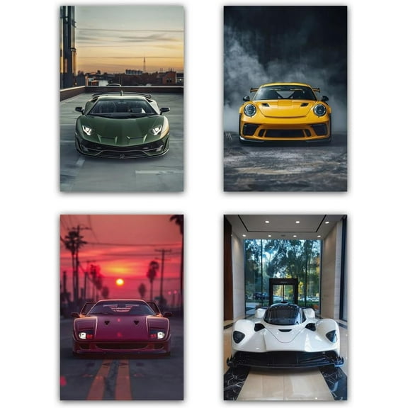 Hypercar Poster Super Car Canvas Prints Automotive Wall Decoration Modern Racing Car Wall Art for Boys Home Bedroom Office Dorm Room Decoration (4 Pieces 20 x 30 cm Unframed)