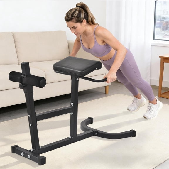 Hyperextension Bench (Roman Chair) Adjustable Core & Lower Back Trainer High-Density Foam Padding Compact Steel Frame for Home Gym Max Weight 440 lbs