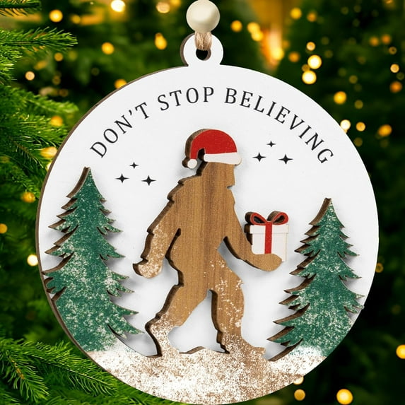 Hyperi 2-Layer Wooden Bigfoot Christmas Ornament, Don't Stop Believing