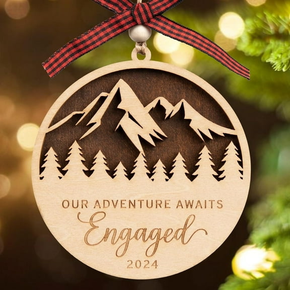 Hyperi 3D Wooden Engagement New Years Ornament 2024 (1pc), New Years Decorations