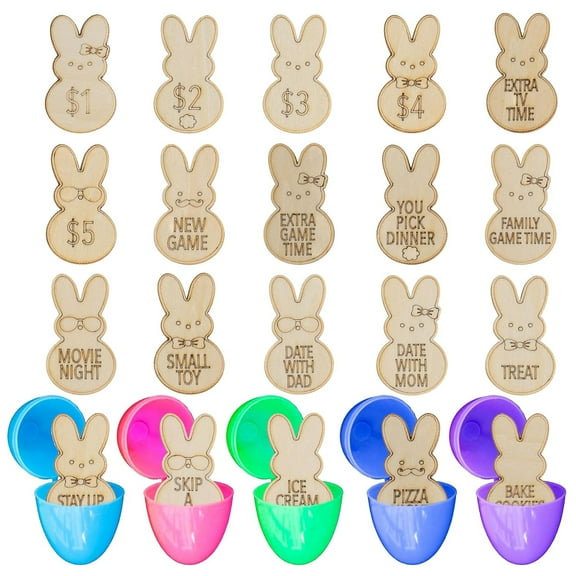 Hyperi Wooden Easter Egg Fillers Tokens, 20 Pcs, Easter Gifts For Baby Girl, Boy, Easter Craft Basket Egg Hunt