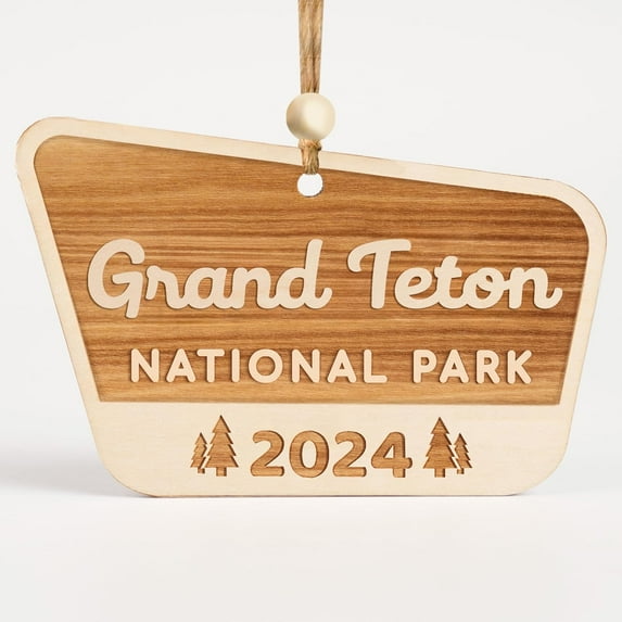 Hyperi Wooden Grand Teton National Park Ornaments, Handmade, Natural Finish Christmas Gift