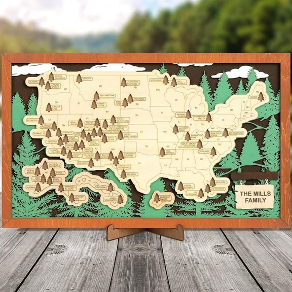 Hyperi Wooden US Parks Map Wall Decor, 17.75" x 10.5", Travelers and New Years Gifts