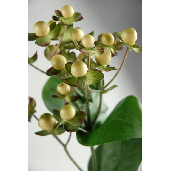 Hypericum Berries Green Artificial 22.5in. A Wired Stem With Silk Leaves Branch 22.5in. Tall