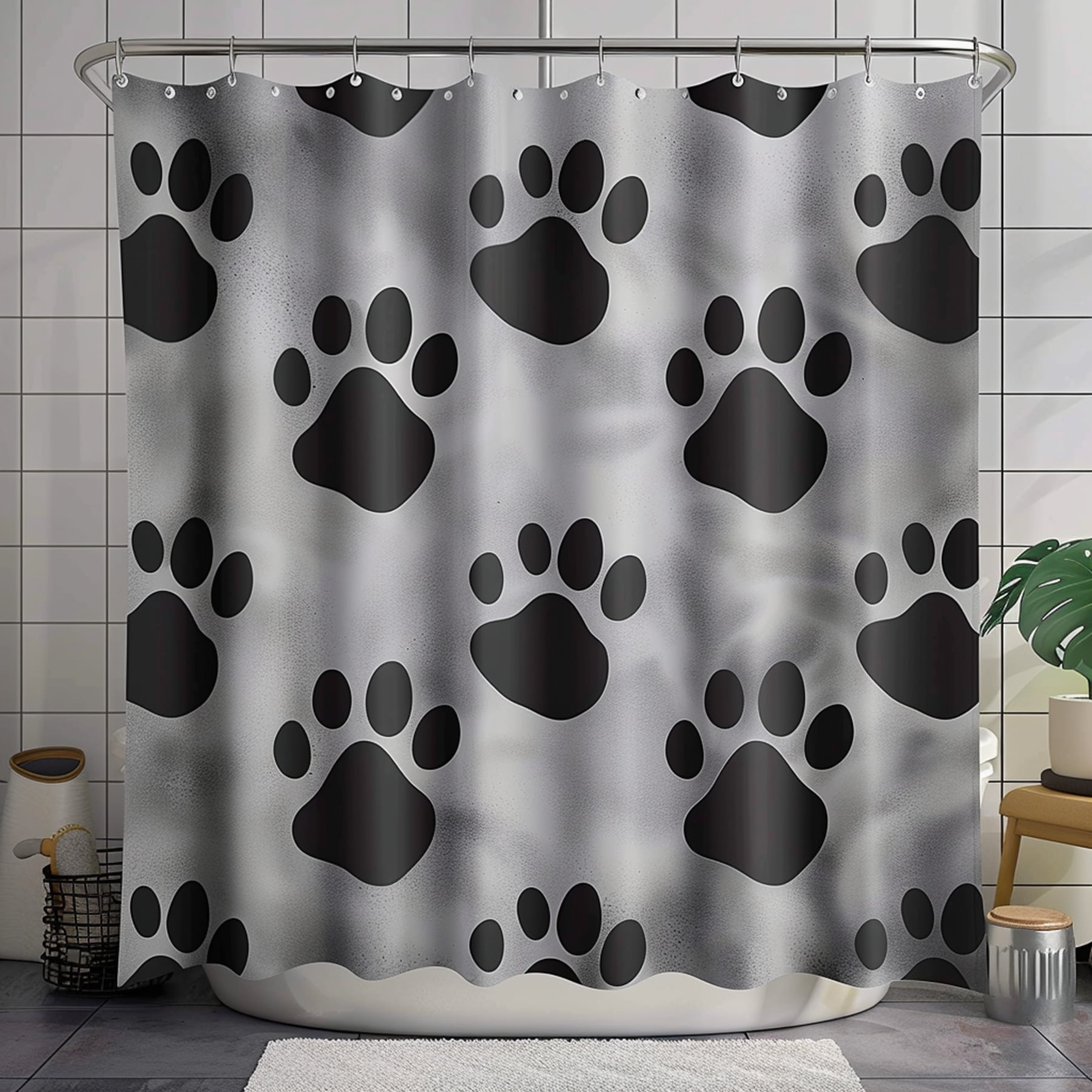 Hyperrealistic Black and White Shower Curtain Big Flower with Large