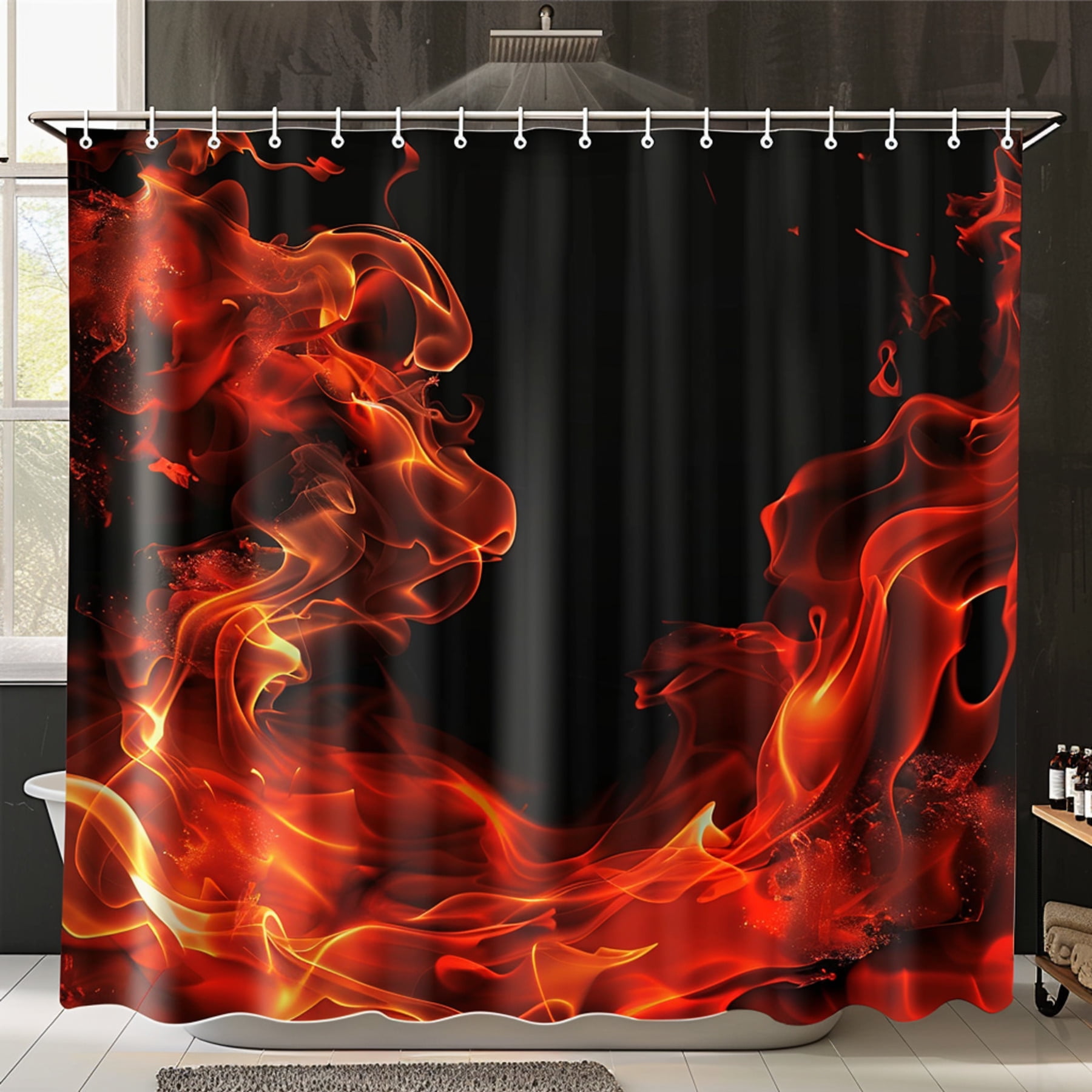 Hyperrealistic Fire And Flames Shower Curtain Vibrant Colors Soft hyperrealistic-fire-and-flames-shower-curtain-vibrant-colors-soft
