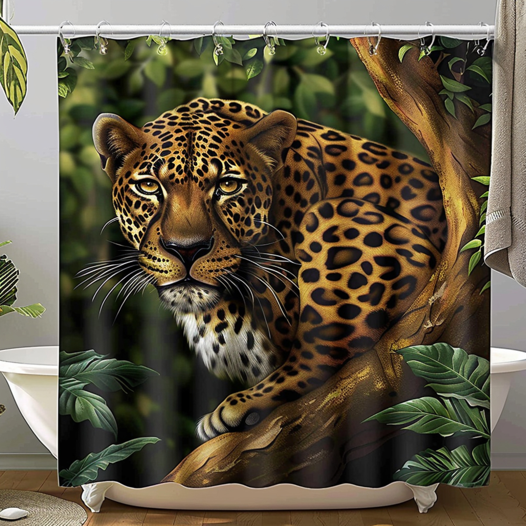 Hyperrealistic Leopard in Jungle Tree Bathroom Decor Set with Animal ...