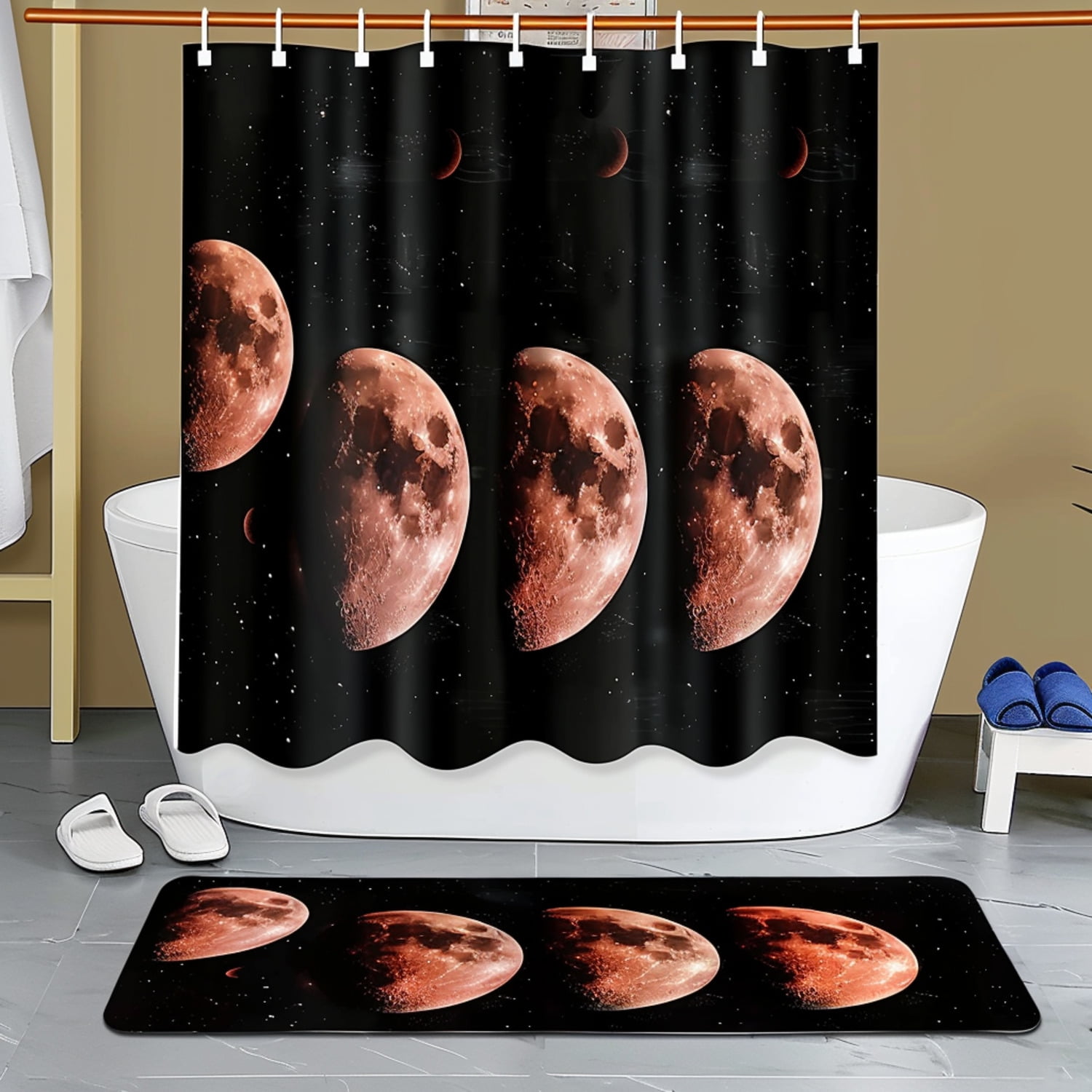 Hyperrealistic Moon Phases Black Bathroom Set with Dark Brown Gradient ...