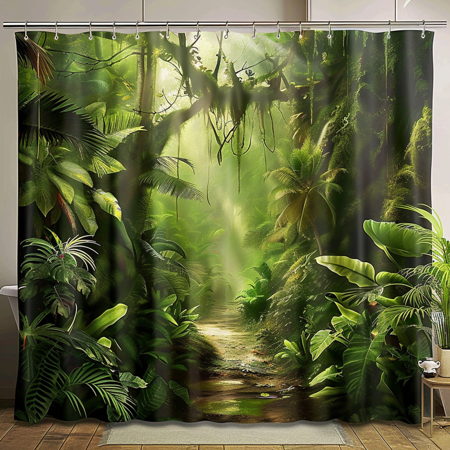 Hyperrealistic Rainforest Jungle Shower Curtain Green Foliage Nature ...