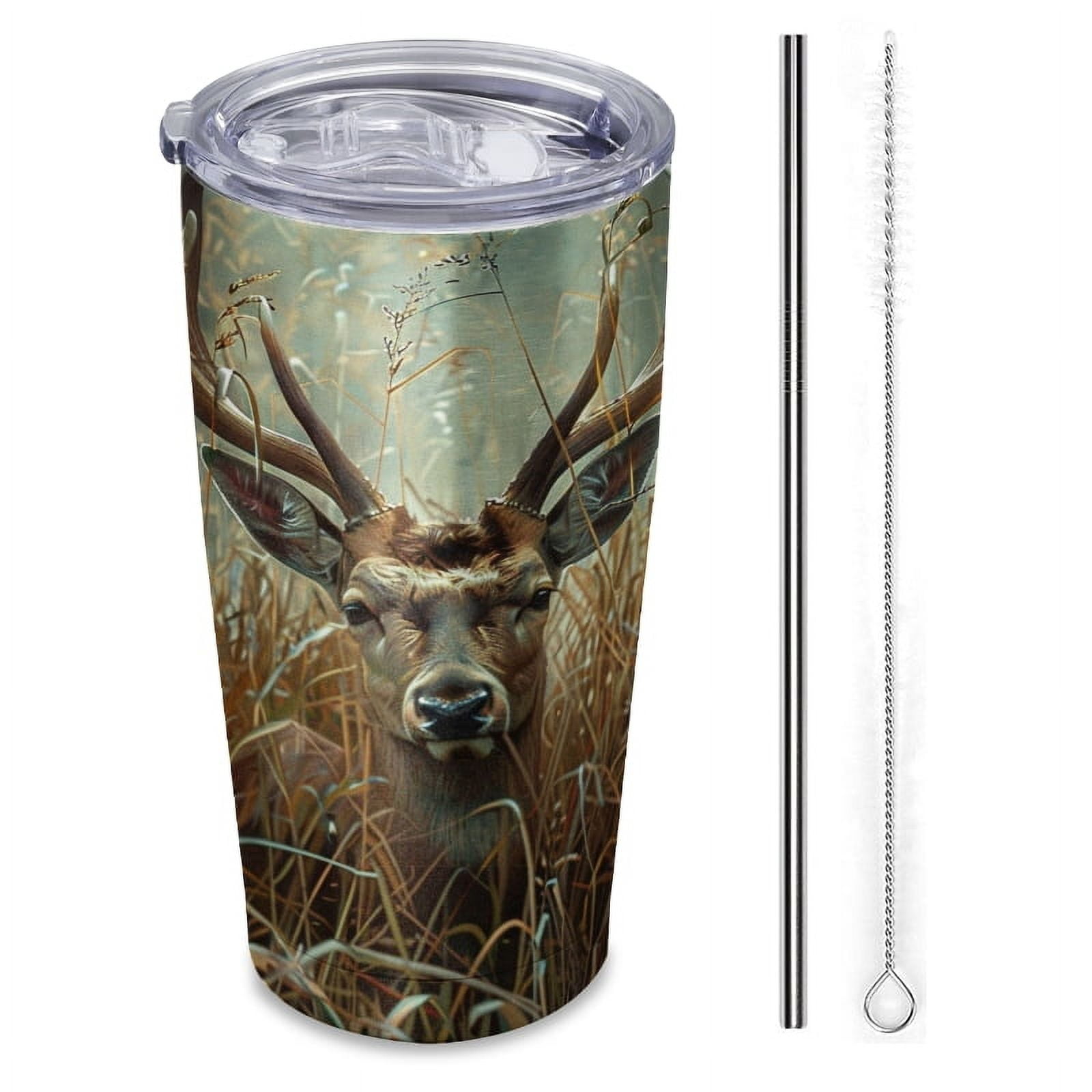 Hyperrealistic oil painting of deer in tall grass-Insulated Car Cup, 20 ...