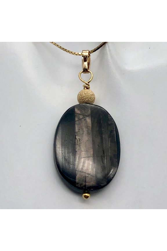 Hypersthene 14Kgf Pendant |1 3/4 inch long | Silver-black | Oval | 1 Pendant |