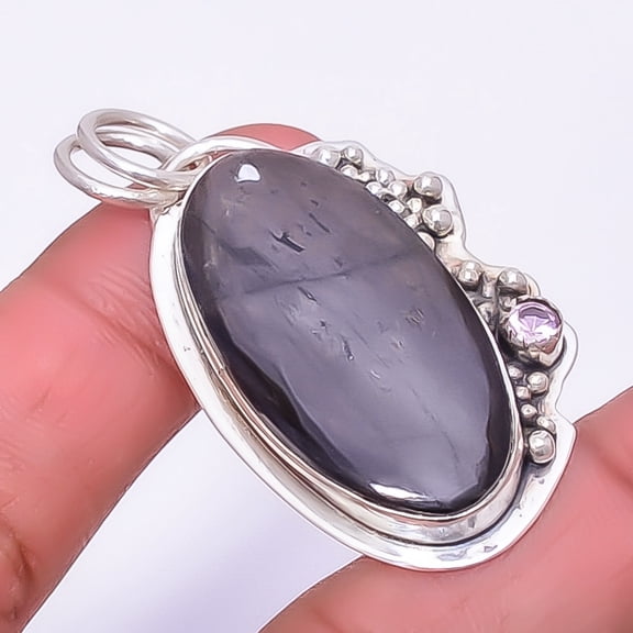 Hypersthene - Canada & White Topaz 925 Sterling Silver Pendant 1.95" P92122255
