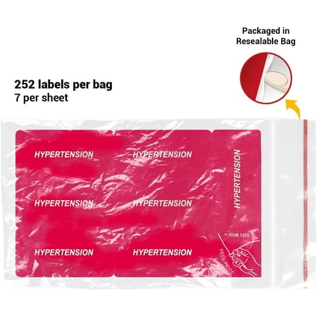Hypertension Chart Label, Red 2" x 1", Permanent Adhesive, Patient Condition Alert Sticker, 252 Labels/Pack,