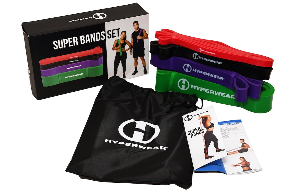 Hyperwear Super Bands Stretch Resistance Bands for Exercise, Pull-up Assist (Set of 4)