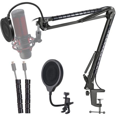Quadcast Microphone Stand - Scissor Mic Boom Arm and 2 Cable Ties to Organize Cables Compatible with Hyperx Quadcast S to Improve Sound Quality by SUNMON