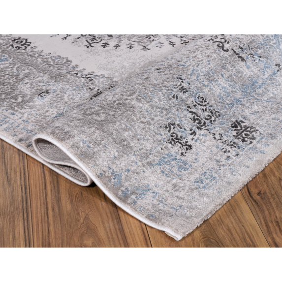 Hypnos Collection Beige Medallion Area Rug 5'3" x 7'6.5" Rectangle - Beige & Light Blue