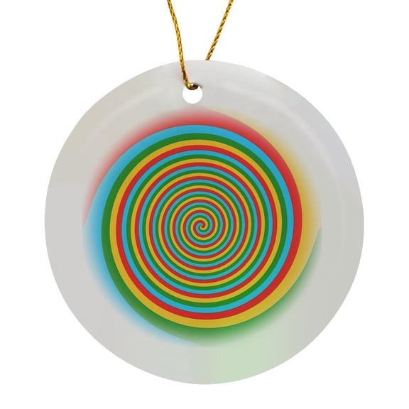 3drose, Hypnotic Abstract Spiral Design in Red Yellow Green and Blue, Circle Porcelain Ornament